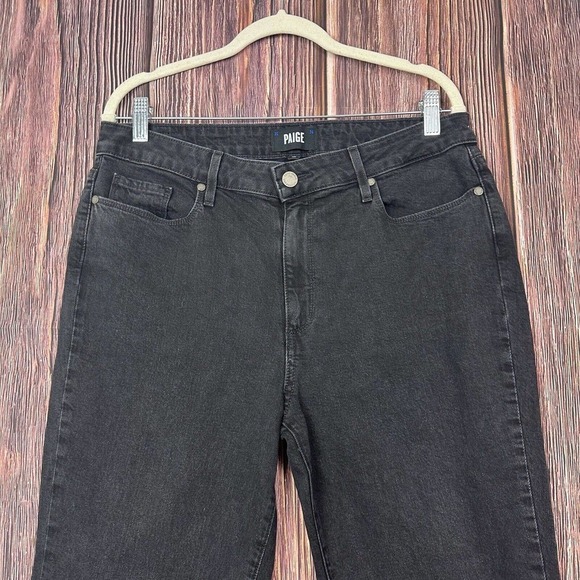 Paige Jacqueline Black Wash Denim Lace Up Hem high Rise Straight Leg Jeans Sz 31 - Picture 3 of 6